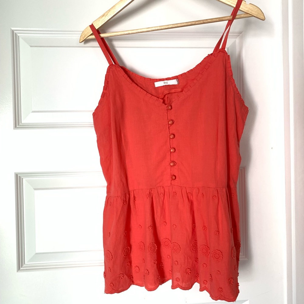 Fez Red Embroidered designer Tank Top Size Medium